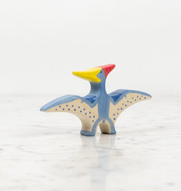 Holztiger Flying Blue Pteranodon Dinosaur with Red Crest and Yellow Beak