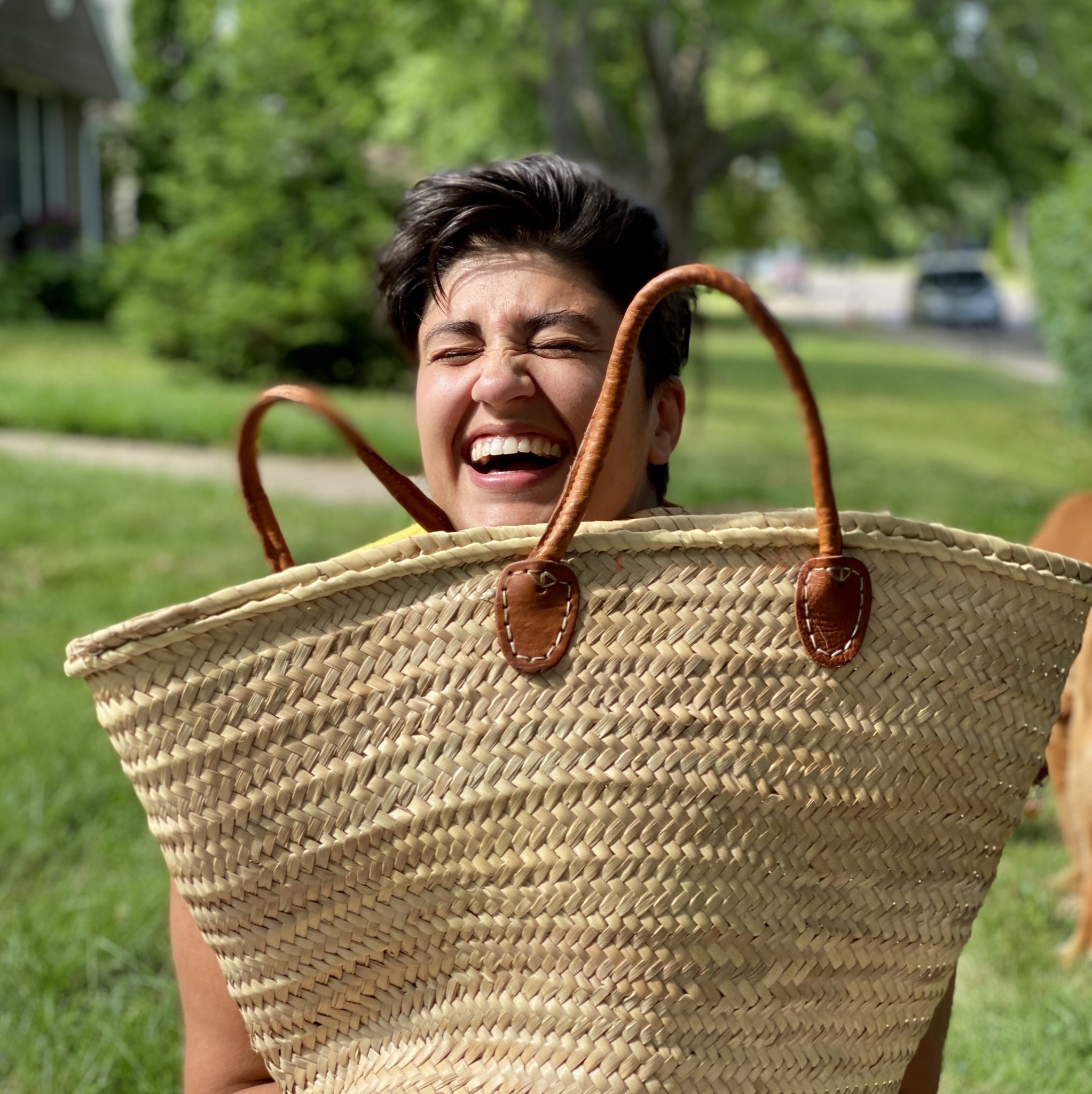 Single Handle Rolled-Leather Market Basket - 22 x 13"