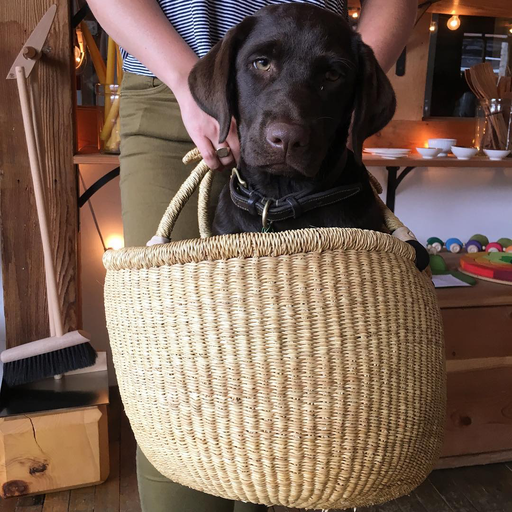 Bolga Baskets Natural Grass Bolga Shopper Basket with Handle - 15" x 18"
